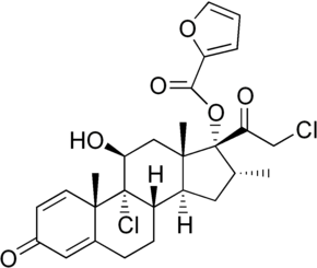 Мометазон mometasone   Хімічне з'єднання   ІЮПАК   (11β, 16α) -9,21-дихлоро-11-дигідрокси-16-метил-3,20-прегнадіен-1,4-діон-17-yl 2-фуроат   Брутто-формула   C22H28Cl2O4 мометазон   C27H30O6Cl2 фуроат   молярна маса   427