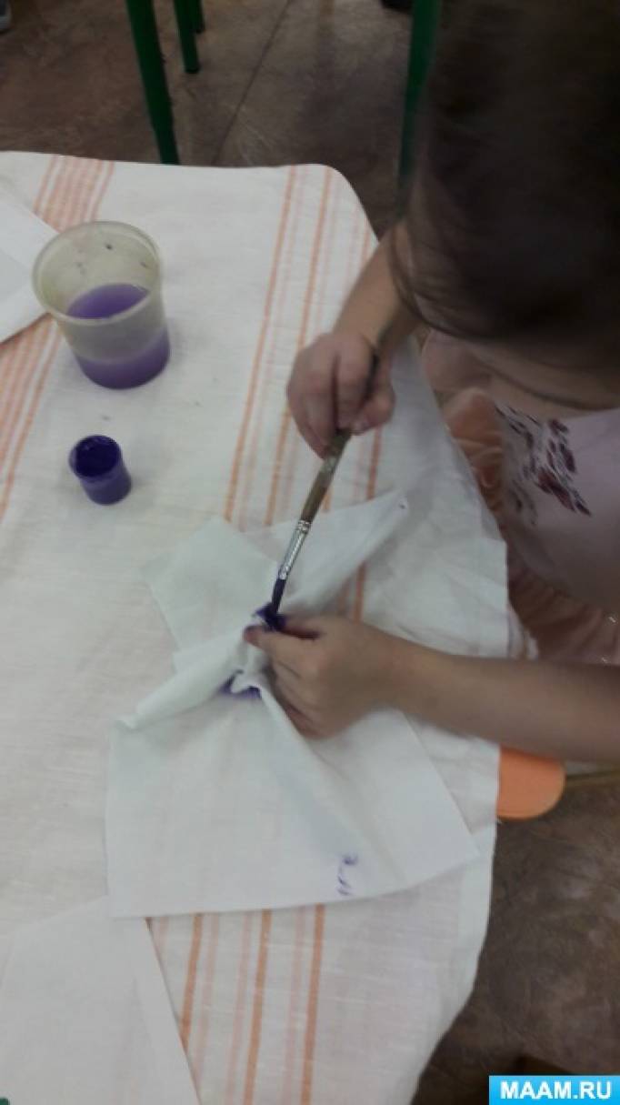 Заняття з виготовлення подарунка мамі «Вузликовий батик»   Хочу поділитися цікавим прийомом нетрадиційного малювання - вузликовий батик